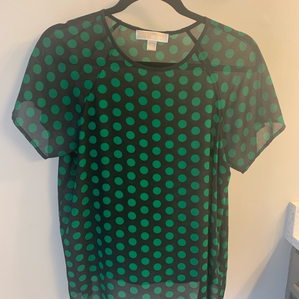 Michael Kors Medium Navy/Green polka dot top
